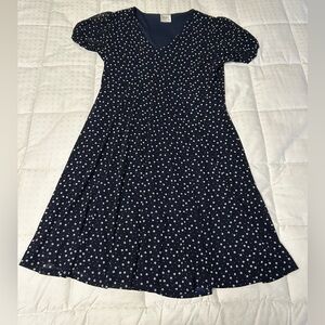 Navy Blue Floral Dress with Bows on the Sleeves